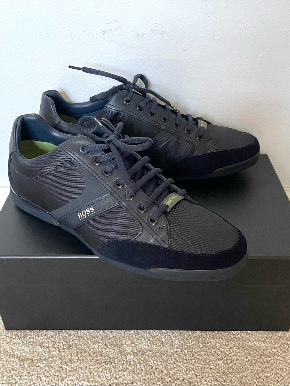 Midnight Blue BOSS Saturn Trainers Men's Black Low-Top Lace-Up Sneakers